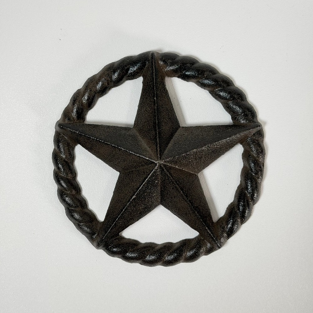 Vintage Texas Lone Star Wall Decor 5.5" Brown Western Cast Iron Rope Rim